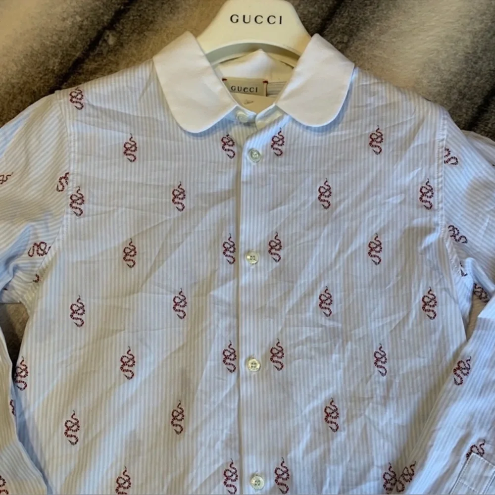 Gucci Kingsnake Logo Embroidered Button Down Kids Shirt Oxford